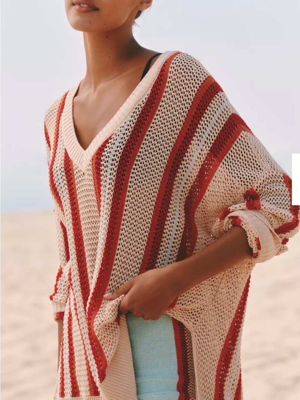 Celandine Side-Slit striped Oversized Sweater Anthropologie size XXS